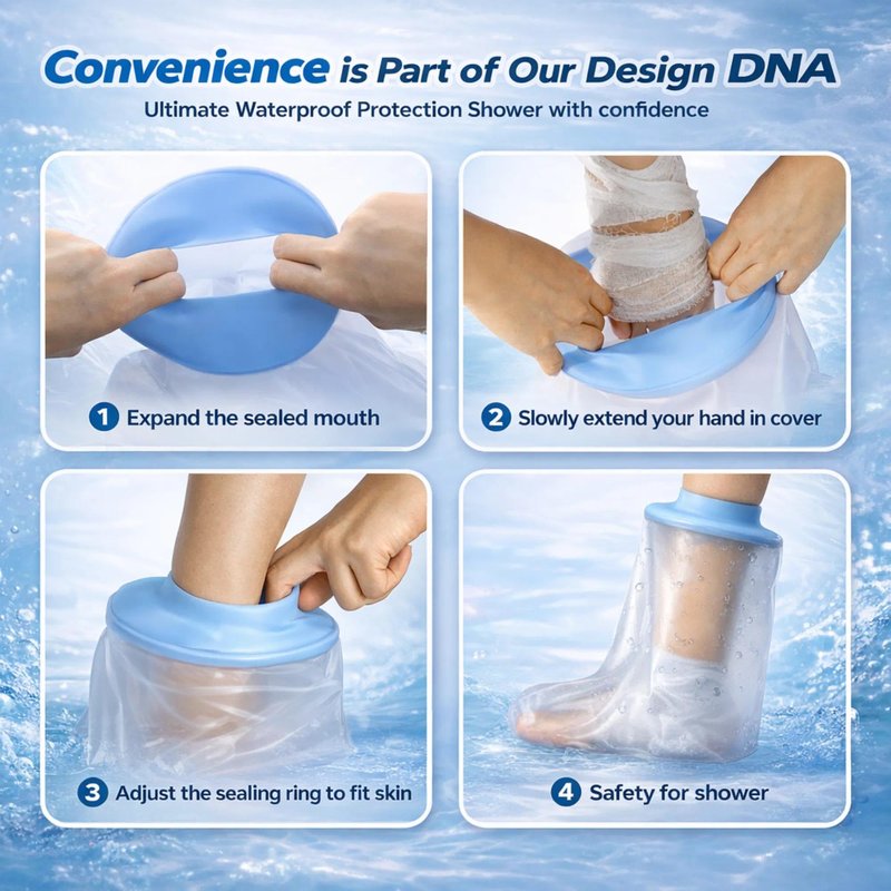 UpGoing Waterproof Foot Cast Cover for Shower Ringless Silicone Design, Reusable Medical Grade Surgery Recovery Foot Protector for Men Women, Ankle Wound Cover for Bathing Swimming