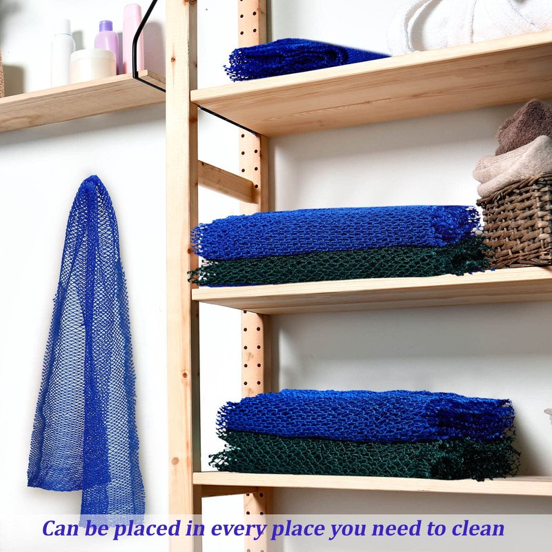 Shappy 2 Pcs African Net Sponge Exfoliating Net African Body Scrubber Bath Rag Washcloth Towel Shower Body Back Scrubber Skin Smoother for Daily Use or Stocking Stuffer(Blue, Green)