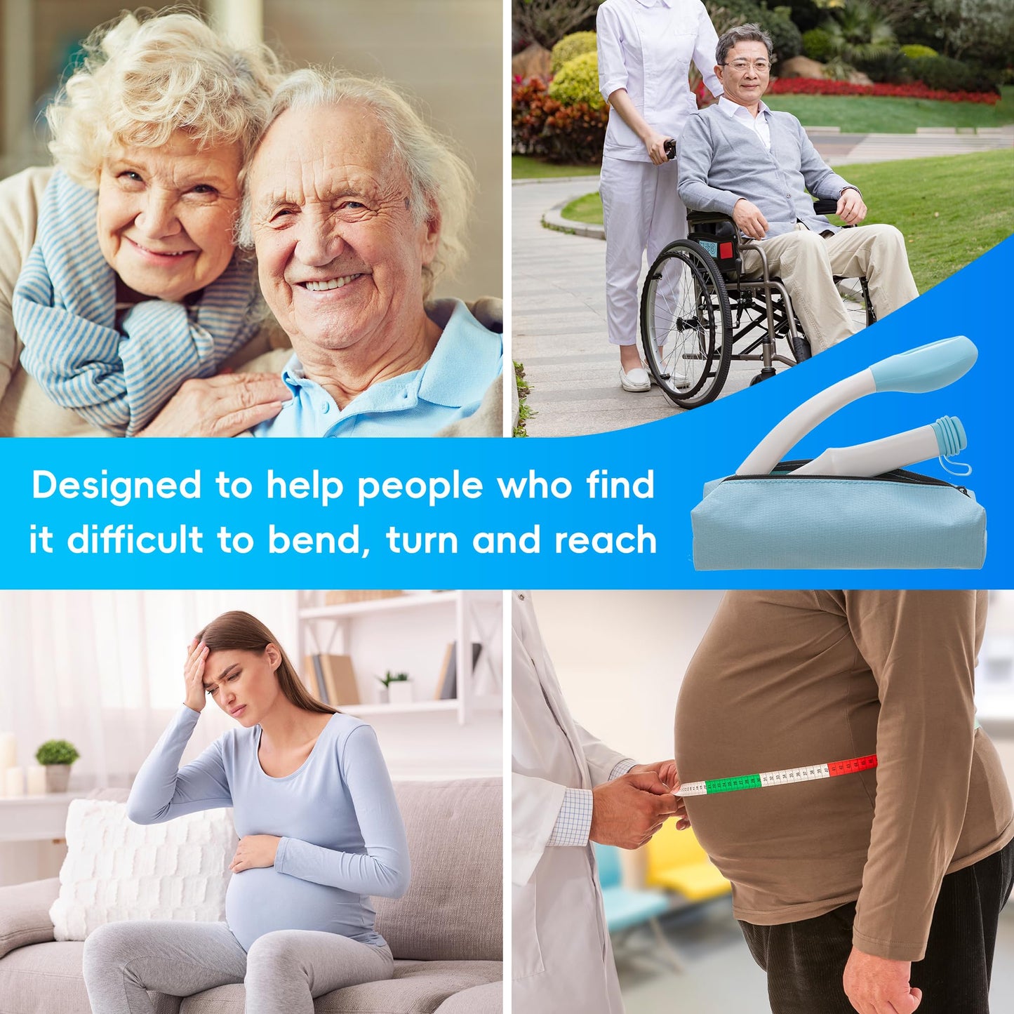 Wefaner Foldable Toilet Aid, 15.6“ Long Comfort Wipe Wand Bottom Buddy Toilet Self Tissue Aids for Toileting, Self Help Wipe Butt for Overweight Limited Mobility,Elderly, Pregnancy