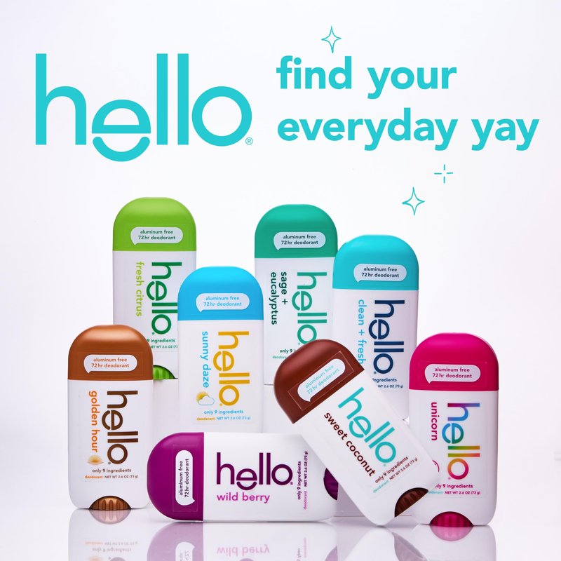 hello Sunny Daze Aluminum Free Deodorant for Women and Men, 72-Hour Deodorant, Only 9 Ingredients, Baking Soda Free, Enriched with Shea Butter, Vegan, 2.6 oz Stick Deodorant (2 Pack)