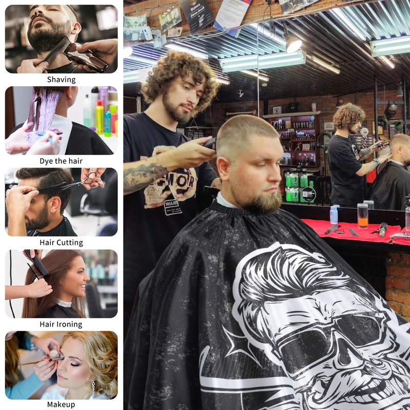 64x56 Inch Professional Barber Cape for Men - Waterproof Hair Cutting Cape with Elastic Neck & Adjustable Closure, Salon Grade Styling Cape (Black)