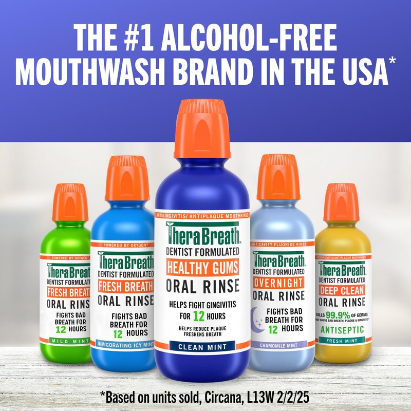 TheraBreath Healthy Gums Oral Rinse, Antigingivitis, Clean Mint Flavor, Dentist Formulated to Help Prevent Gingivitis and Support Gum Health, Alcohol Free, 16 Fl Oz (Pack of 2)