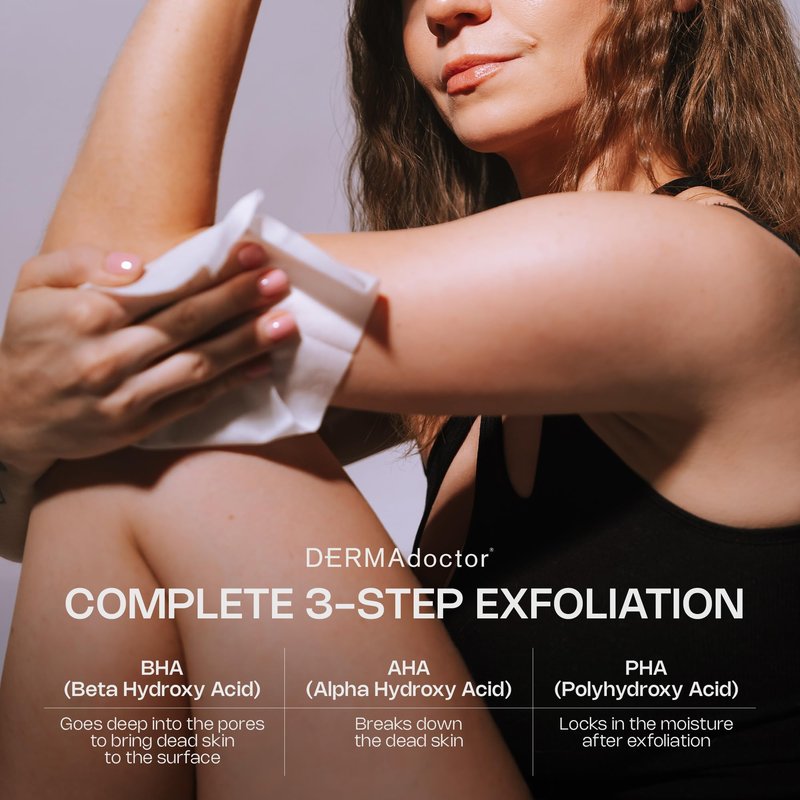 DERMAdoctor KP Bump Eraser Extra Strength Peel Pads – Exfoliating Body Treatment for Keratosis Pilaris, Body Acne & Rough Skin | AHA + BHA + PHA Formula | Dermatologist Developed