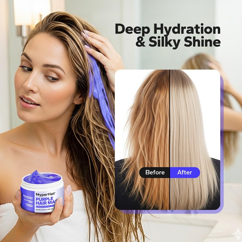 HyperHair Purple Hair Mask (8.45 Fl Oz), Purple Conditioner for Bleached Women & Men, Toner for Blonde Hairs, Deep Conditioning Hair Mask for Neutralizing Brass & Yellow Tones