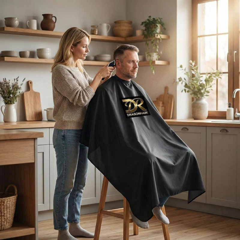 DR DRASONHAIR Barber Cape Waterproof Hair Sticking Resistant, Unisex Professional Hair Cutting Cape for Men Women (Black, 66" X 55")