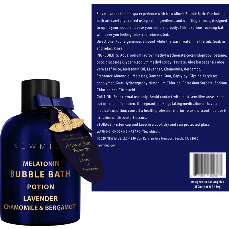 Deep Sleep Melatonin Bubble Bath - Long Lasting Foaming Bubbles - Moisturizing - Lavender Chamomile Bergamot - Relaxing Stress Relief - Calming Self Care Spa Gift for Birthday Christmas