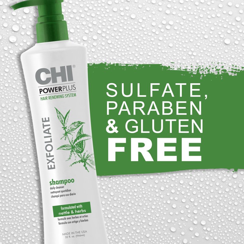 CHI PowerPlus Exfoliating Shampoo, Hair Renewal System For A Healthy Scalp, Delivers Weightless Shine, For Versatile Styling & All Hair Types, 32 Oz