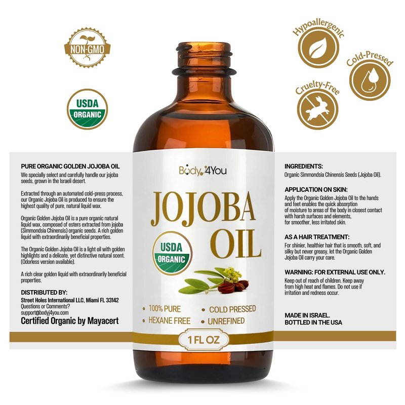 BodyJ4You Organic Jojoba Oil 6PC Dermaplane Razors for Women Face - USDA Organic 100% Pure Natural - Face Razor Eyebrow Hair Trimmer Men Facial Hair Shaver - Unrefined Cold Pressed Skin Care - 1 Fl Oz