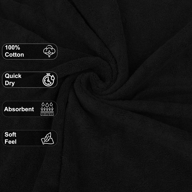 GOLD TEXTILES Premium Black 100% Cotton Bath Towels Set (6 Pack, 24 x 50 Inch) High Absorbency Multipurpose Quick Drying Pool Gym Hotel Spa Bath Towel (6, Black)