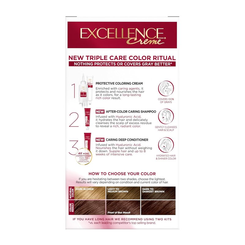 L'Oreal Paris Excellence Crème Hair Dye - Triple Care Formula for 100% Gray Coverage | 5AR Medium Maple Brown, 1 Kit