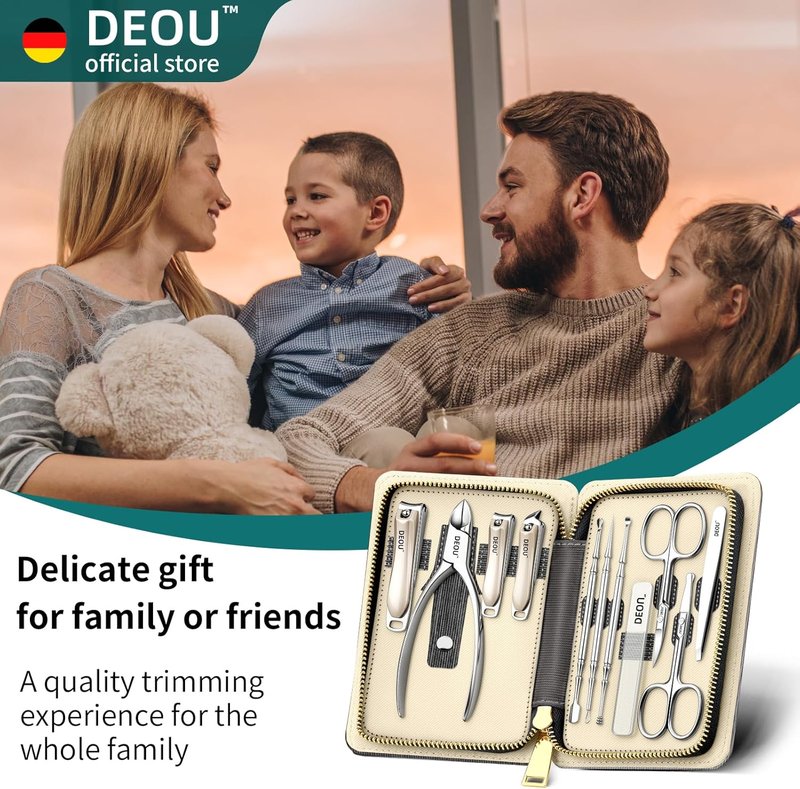 DEOU Manicure Set - Professional Stainless Steel Nail Clippers & Grooming Tools | Gray Upgrade