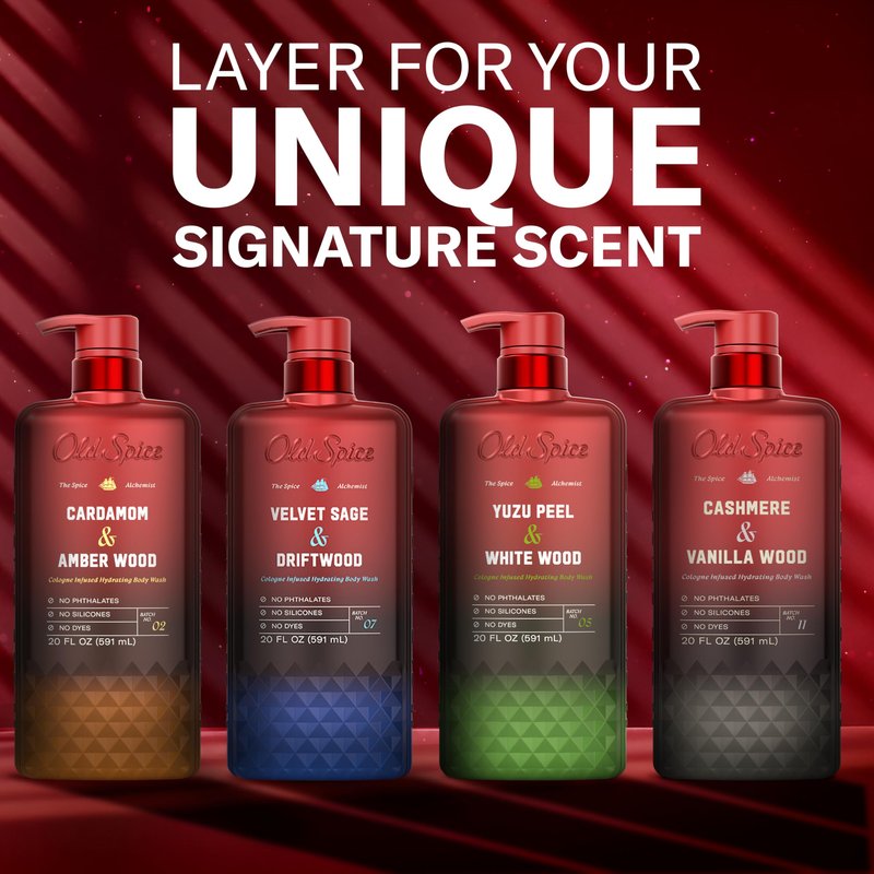 Old Spice Body Wash for Men, The Spice Alchemist Collection, 24/7 Cologne Infused Hydration, No Trade Off Formula, Free of Phthalates Silicones & Dyes, Cardamom + Amber Wood Scent, 20 oz