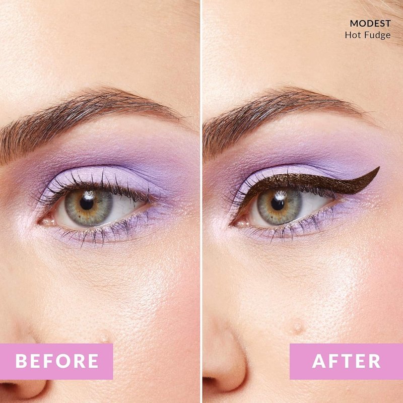 Quick Flick Winged Eyeliner Stamp - Waterproof & Smudge-Proof Vegan Cat Eye Stamp | 3mm Winged & 8mm Felt-Tip Pen (Hot Fudge)