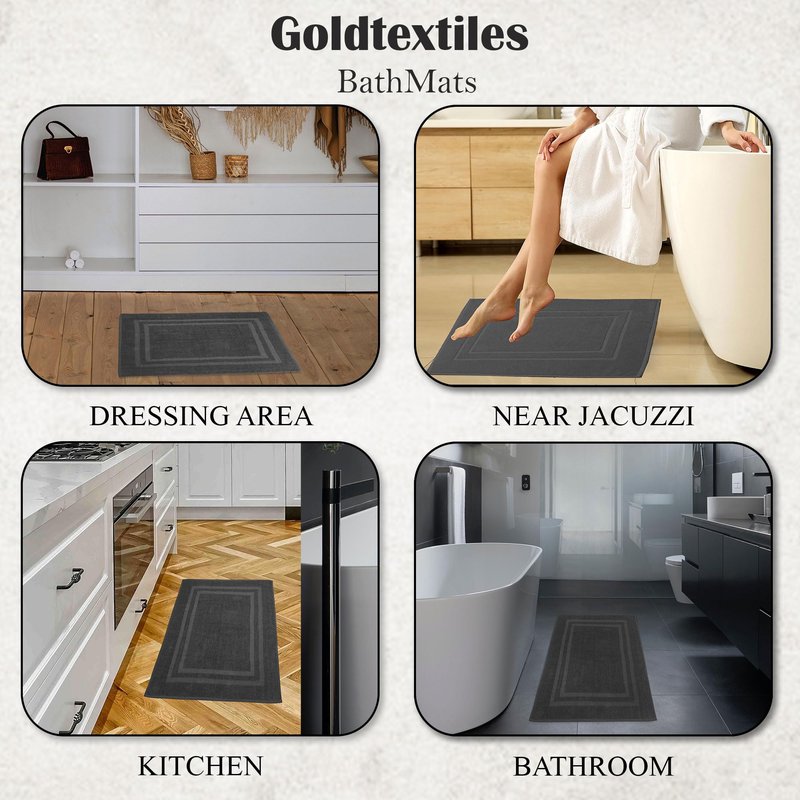 GOLD TEXTILES Premium Grey Bath Mat - 2 Pack 22x34 Inches - Not a Bathroom Rug - 100% Ring Spun Cotton - Highly Absorbent & Non Slip Shower Bathroom Floor Mat Towel - Machine Washable