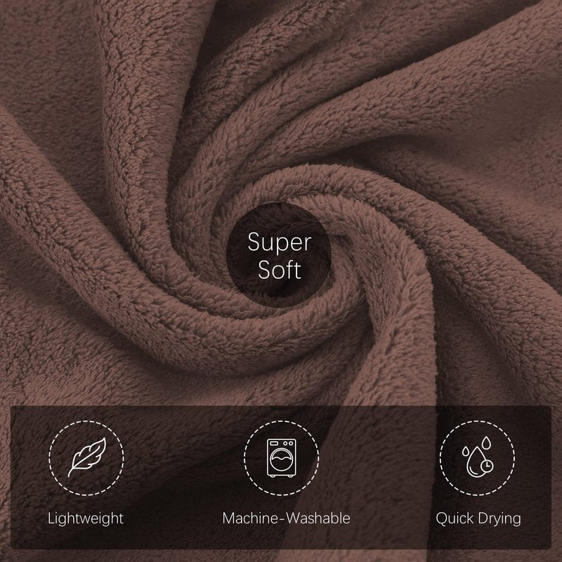 TENSTARS Luxury Silk Hemming Towel Set - Light Thin Quick Drying - 2 Bath Towels 2 Hand Towels 2 Washcloths - Ultra Soft Microfiber Towel for Bath Fitness, Sports, Yoga, Travel (Wood Brown 6 Pieces)