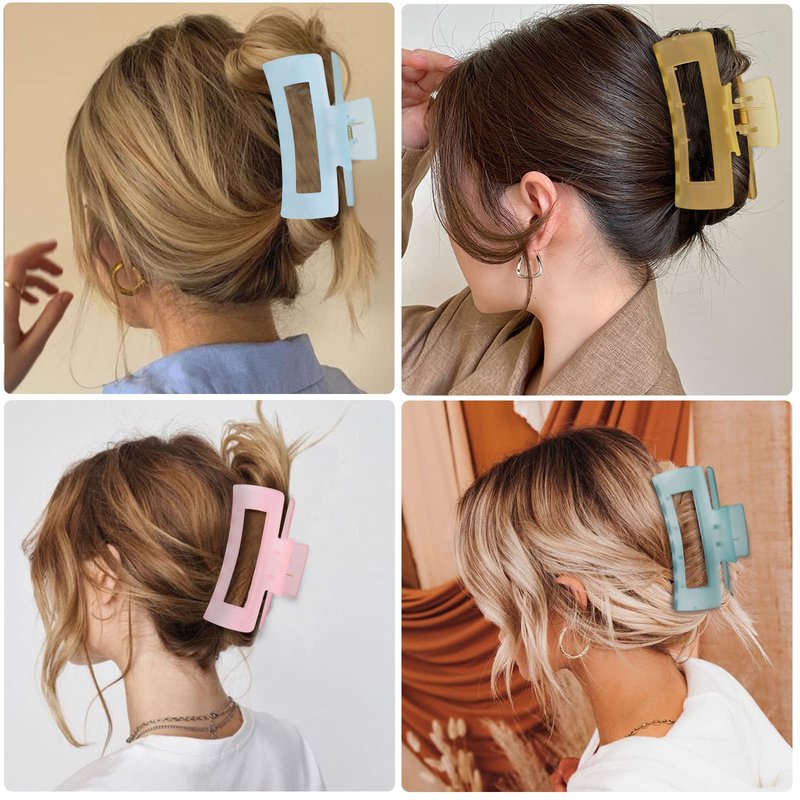 4.1 Inch Large Acrylic Banana Jaw Hair Clips - 8 Pcs Nonslip Rectangle Clips for Thick Hair, Hair Accessories for Women and Girls (Matte Color)
