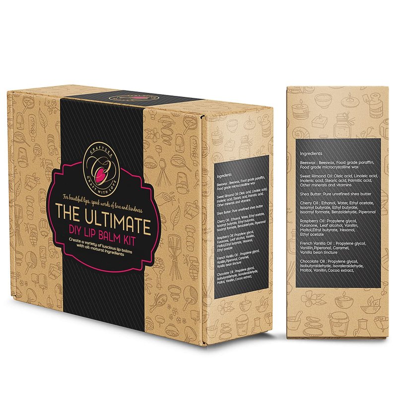 CraftZee π£π₯ππ ππ¨π Lip Balm Making Kit. DIY Lip Gloss Pack, Natural Beeswax, Shea Butter, Sweet Almond Oil, Essential Oils, Tools, Instruction Manual, Adult Craft Kit