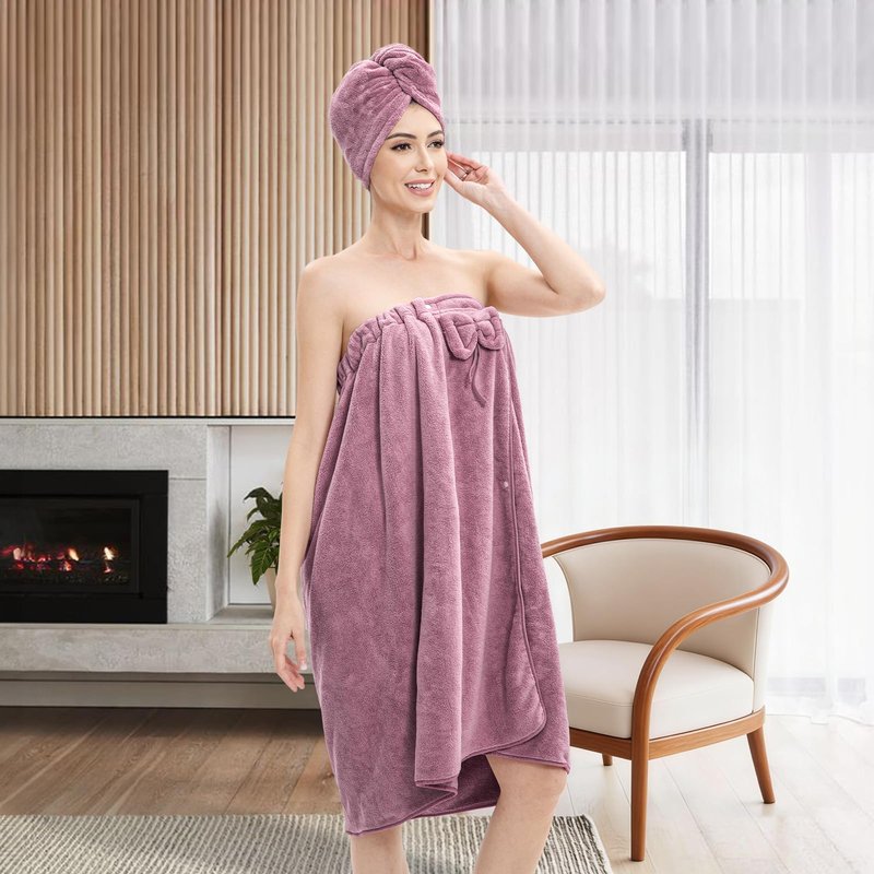 HJMJY Bath Wrap Towels for Women – Adjustable Spa Shower Wrap with Super Absorbent Microfiber, Quick-Dry Body & Hair Towel Set for Home, Hotel, Beach, Pool, Gym, Travel – Purple
