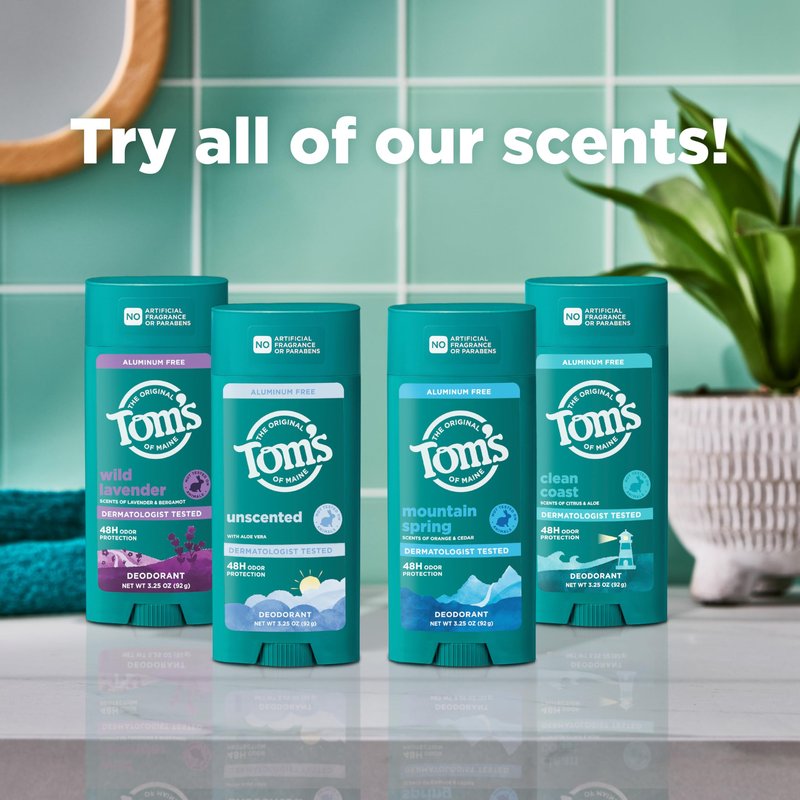 Tom’s of Maine Mountain Spring Natural Deodorant for Men and Women, Aluminum Free, 3.25 oz, 2-Pack