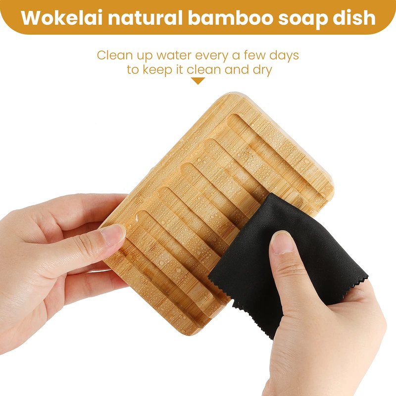 Shampoo Bar Holder Bamboo Soap Dish for Shower Wood Soap Dishes Wooden Soap Saver Tray Stand Self Draining Travel Soap Container Case for Bathroom Kitchen Bath Tub Razor Sponges, Waterfall Drain 2 PCS