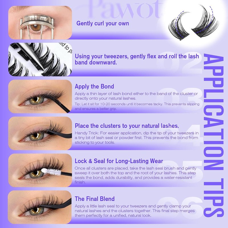Pawotence Lash Clusters Wispy Kira Cluster Eyelash Extensions 10-18mm Individual Lashes DIY Cluster Lashes Extension Soft Comfortable Eyelash Clusters with Thin Band
