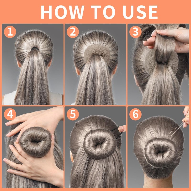 FANDAMEI Donut Bun Makers- 4PCS Extra Small 4 PCS Small Hair Bun Maker for Kids, Ballet Bun Donuts for Hair, with 5 Elastic Hair Ties and 40 Pins (Tan Brown)