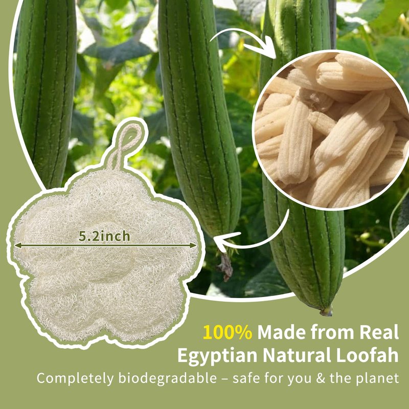 Travel Size Egyptian Loofah, Natural Body & Face Exfoliating Sponge, Quick Dry, Lightweight, Rich Lather,Rough Bath Sponge Set (3 Pack)