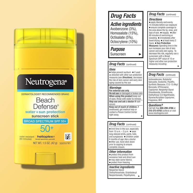 Neutrogena Beach Defense Sunscreen Stick SPF 50 - Water-Resistant, Non-Greasy Formula | Travel Size 1.5 oz