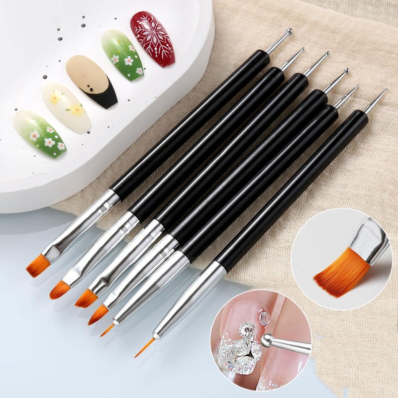 MOLILON French Tip Nail Stamp Set, Clear Silicone Nails Stamping Jelly Stamper with Scraper & 6Pcs Double Head Nail Art Brushes for DIY& Salon Manicure Art