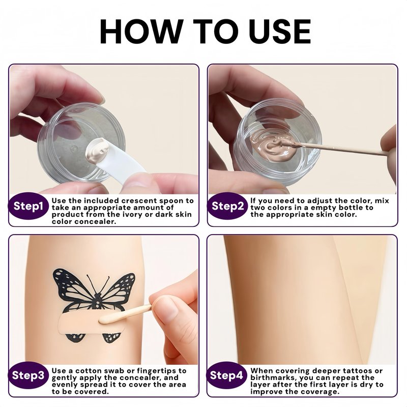 Full Coverage Tattoo Cover Up Cream – Waterproof, Sweatproof Body Concealer for Scars, Birthmarks and Dark Spots – Blendable Dual Shades (Ivory & Medium Deep)