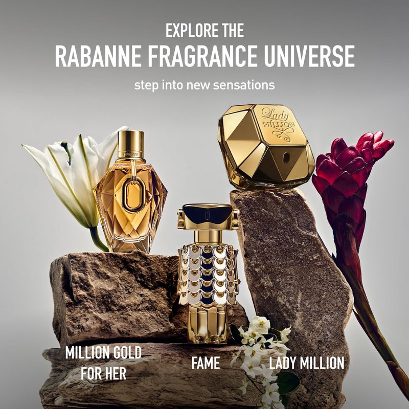Rabanne Million Gold For Her Eau de Parfum - Long Lasting Refillable Designer Perfume for Women with Sparkling Rose, White Flowers & Salty Mineral Musk - Luxury Fragrance, 1.7 oz