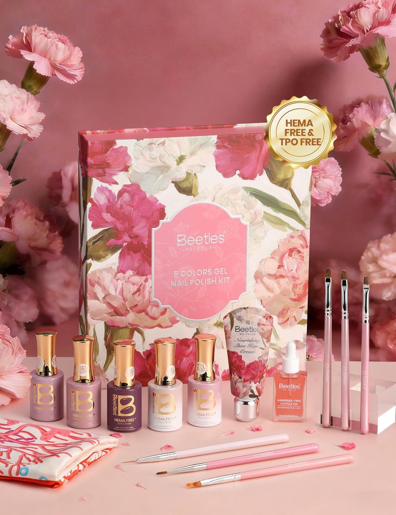 Beetles Gel Nail Polish Set - Refined Everyday 5 Colors Pink Purple Nude Cat Eye Gel Polish Kit, HEMA Free & TPO Free Soak Off UV LED Mother's Day Nail Gel Gifts Set for Women Mom