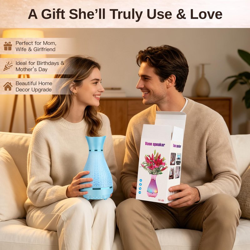 3-in-1 Vase Bluetooth Speaker With Ambient Light & White Noise, 8H Playtime, Water-Safe Flower Vase for Bedroom, Living Room Decor, Mother's Day,Birthday Gift for Women, Mom, Wife or Girlfriend