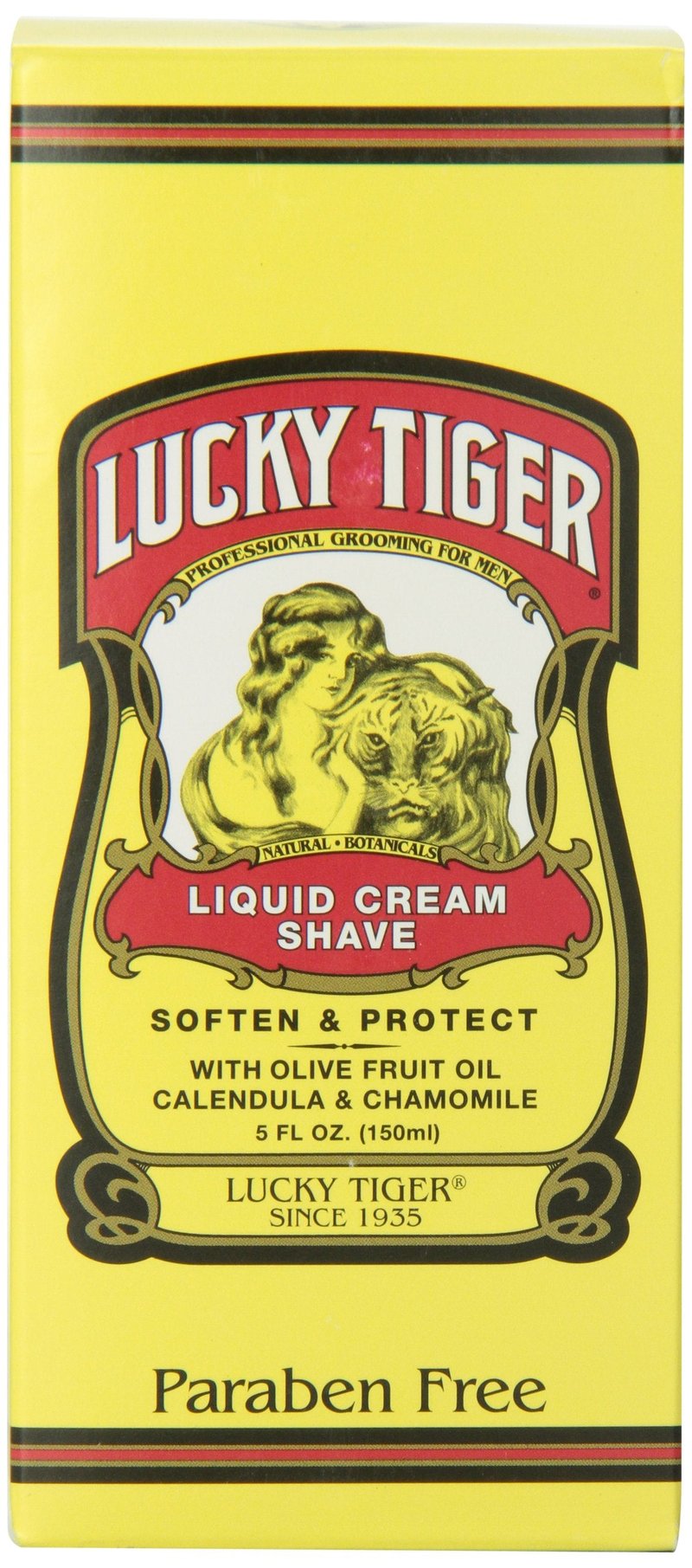 Lucky Tiger Liquid Cream Shave (5 Fl Oz) – Classic Men's Shaving Cream with Olive Oil & Chamomile – Soothing and Moisturizing Shave Cream for Men to Prevent Razor Burn