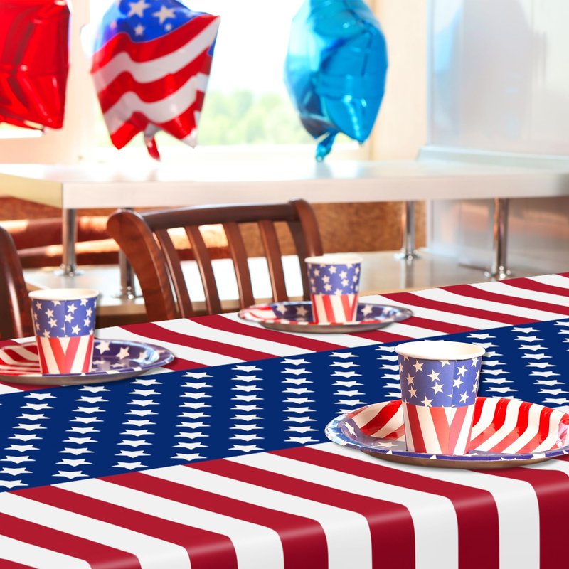 4 Pcs 4th of July Decorations, 108" X 54" Plastic 250th Anniversary 4th of July Tablecloths, Red White Blue Tablecover American Tablecover, Patriotic Table Cover Memorial Day Party Supplies for Kids