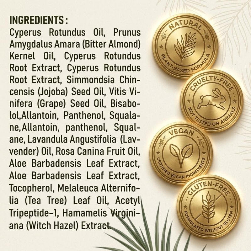 100% Pure Cyperus Rotundus Oil for Hair Removal - Natural Hair Growth Inhibitor & Reduction Oil - Topical Cyperus Oil for Face, Body, Underarms & Bikini Line - Vegan & Hexane-Free - 2oz (60ml)