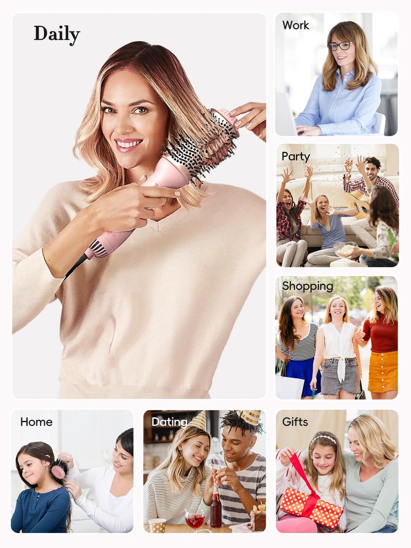 LANDOT Hair Blow Dryer Brush - One-Step Volumizer & Styler with Ceramic Titanium Barrel, Ionic Anti-Frizz Technology, 3 Heat/2 Speed Settings for All Hair Types, Rose Gold