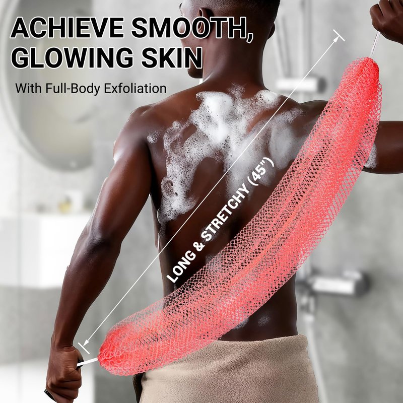African Net Sponge Authentic for Exfoliating - Extra Knots for Deep Cleansing & Back Scrubbing - Body Scrubber Washcloth for Women & Men - Daily Shower Exfoliator for Smooth, Glowing Skin(Pink)