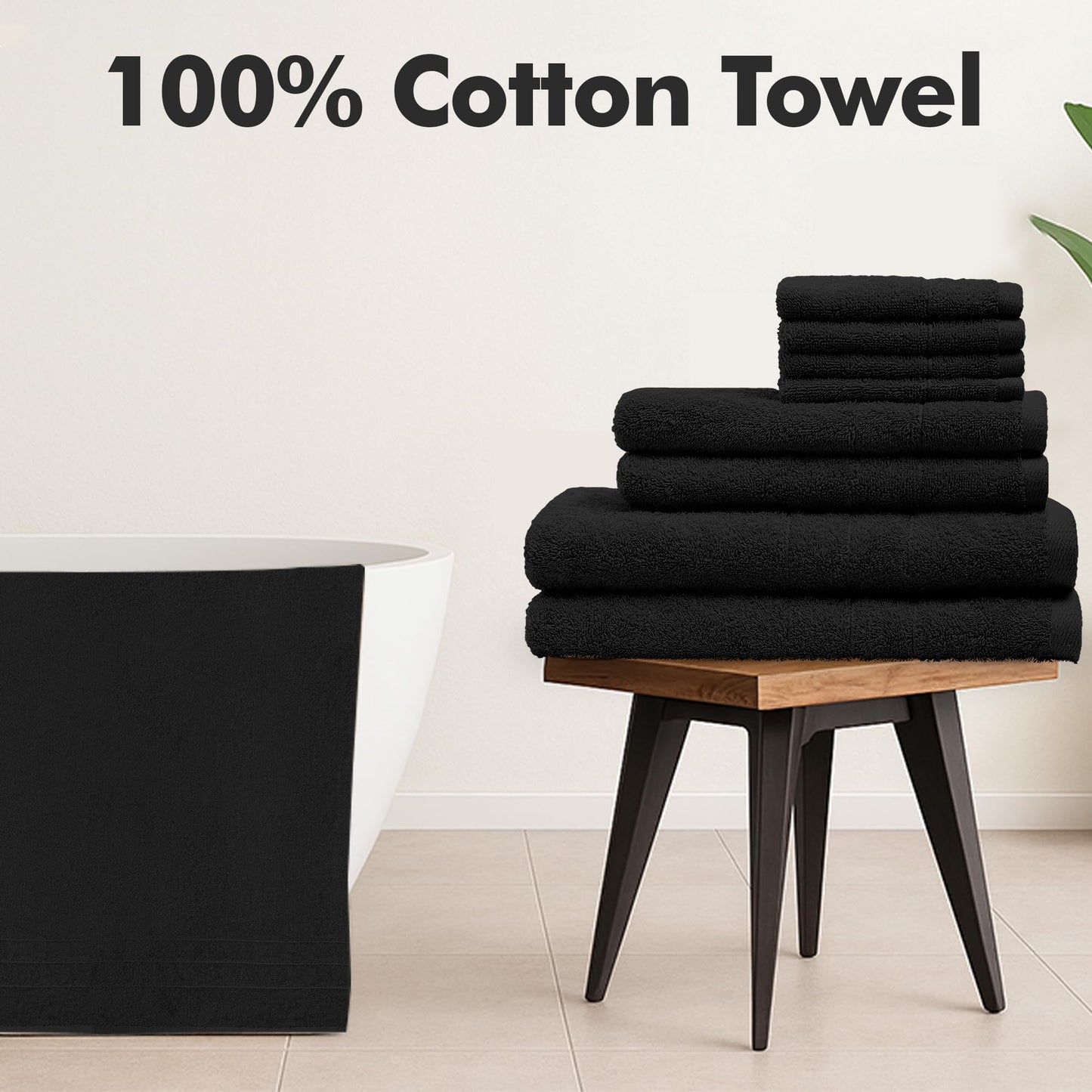 Novo Home Bath Towels Set of 8 – 100% Cotton (Black) Bathroom Towel Set Bale Includes 2 Bath, 2 Hand, 4 Face Towels – Soft, Absorbent & Quick Dry Towel for Bathroom, Spa, Kitchen, Hotel Use