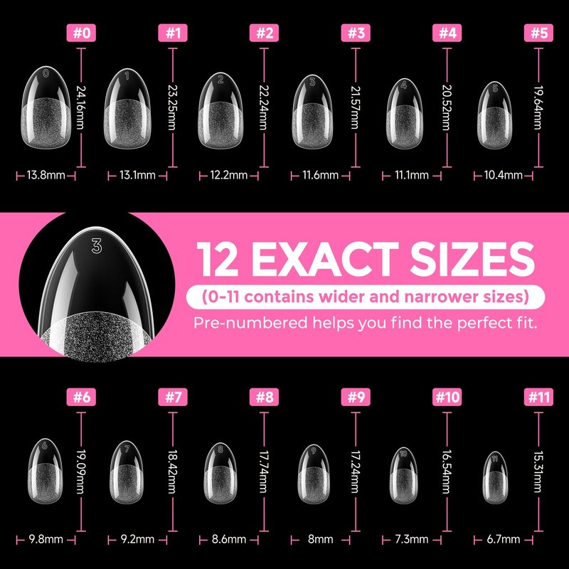 UNA GELLA Medium Oval Fake Nails Pre-shape 216pcs Round Gel Nail Tips Press on Nails for Full Cover Acrylic Round Oval Full Nails False Nails 12 Sizes False Soft Gel Tips