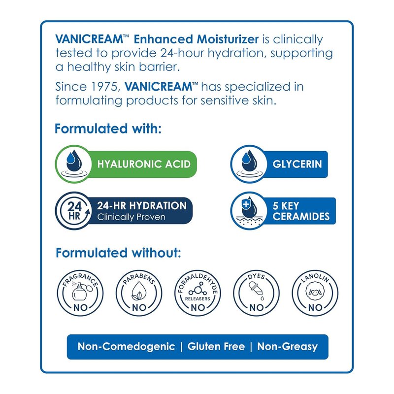 Vanicream Enhanced Moisturizer, 12 Fl Oz, Daily Body Lotion for Dry, Sensitive Skin, Clinically Tested 24Hr Hydration with Hyaluronic Acid, Glycerin & Ceramides, Formulated without Common Irritants