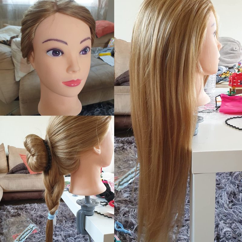 28" Mannequin Head Human Hair, 80% Real Hair Mannequin Head, Cosmetology Manikin Doll Head for Hair Styling Set #27, Training Practice Braiding Head with Table Clamp Suitable for Hair Extensions