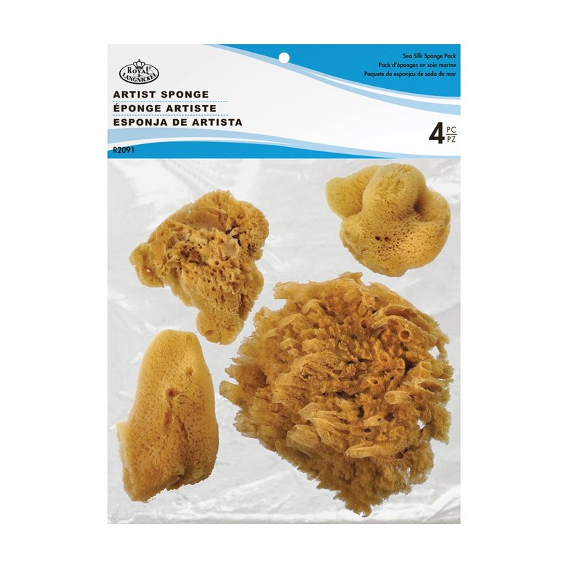 Royal Brush Natural Ocean Artist Sponges, 3 Silk/1 Jumbo, 4/pkg