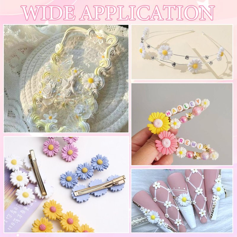 3D Flower Nail Charms, Cute Bee Daisy Flowers Charms for Acrylic Nails, Alloy Rose Butterfly Rivet Nail Charm and Rhinestones Gems for Nails Art Designs Accessories