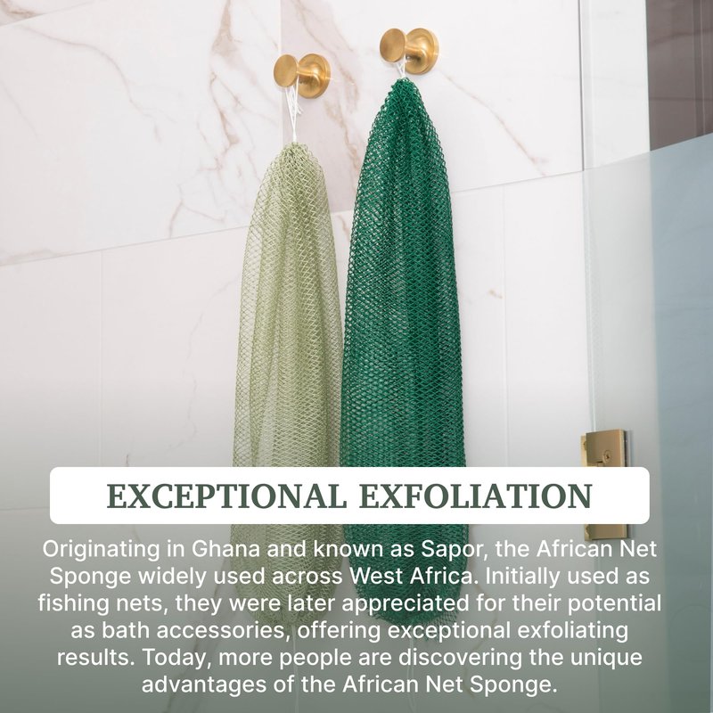MOTHER AFRICA African Net Sponge Authentic with Knots 2 Pack Black Owned Exfoliating Body Scrubber Bath Sponge for Shower Washcloth Loofah Gentle Deep Cleansing Back Scrubber Face & Body Men & Woman