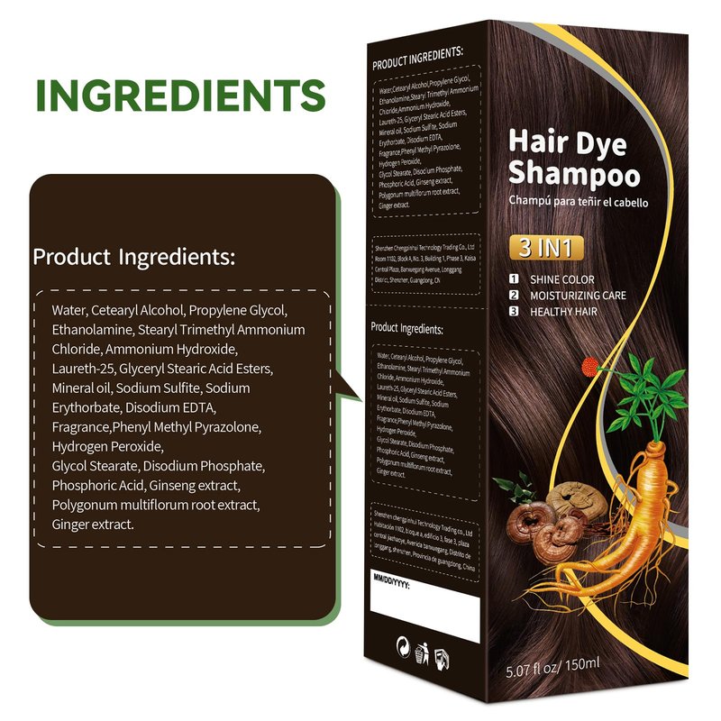 Dark Brown Hair Dye Shampoo - Natural Nutrition for Gray Hair Coverage, 3 in 1 Shampoo for women, Semi Permanent Hair Color for Instant, Lasts 30 Days/Natural herbal Ingredients, 150 ML/5.07 OZ