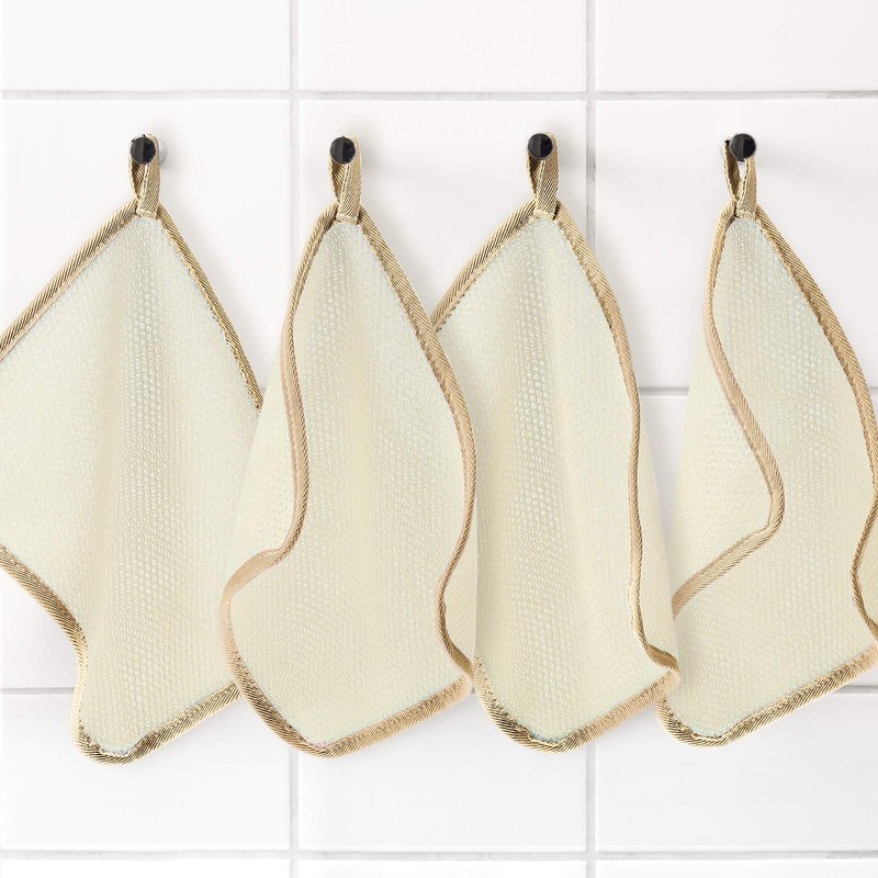 Tatuo 5 Pcs Exfoliating Face and Body Wash Cloths Towel Weave Bath Exfoliating Scrub Massage Bath Cloth for Women and Men, 10.23 x 8.66 Inch(Brown Edge)