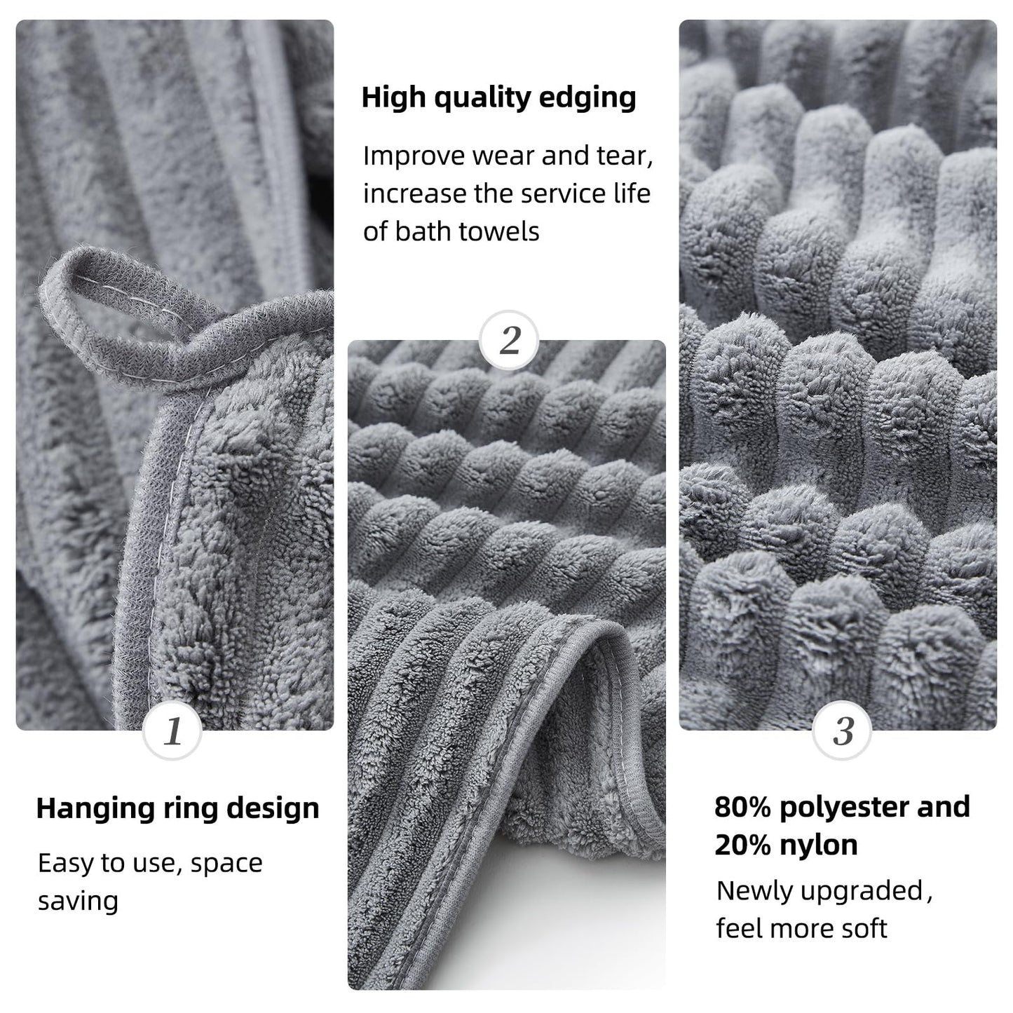 NALIVO 6-Piece Bath Towel Set(30"x60"), 2 Large Bath Towel Sheets, 2 Hand Towels and 2 Washcloths - Highly Absorbent Quick Dry Microfiber,Ultra Soft Towel Set for Bathroom (Grey)
