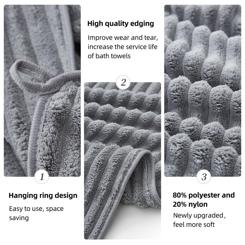 NALIVO 6-Piece Bath Towel Set(30"x60"), 2 Large Bath Towel Sheets, 2 Hand Towels and 2 Washcloths - Highly Absorbent Quick Dry Microfiber,Ultra Soft Towel Set for Bathroom (Grey)