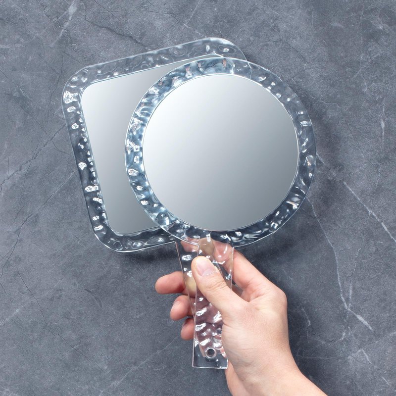 YEAKE Hand Mirror,Double-Sided Handheld 1X/5X Magnifying Mirror with Handle, Handle Makeup Mirror,Acrylic, 6.1" W x 10" L, Rounded Shape, Clear 2 PCS